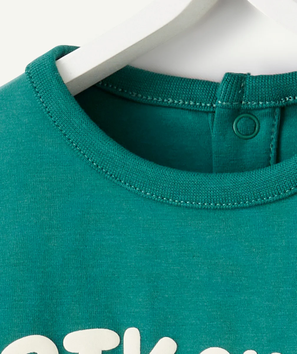 T-SHIRT BÉBÉ GARÇON EN COTON BIO VERT AVEC MESSAGE ET MOTIFS PARTY SHOW