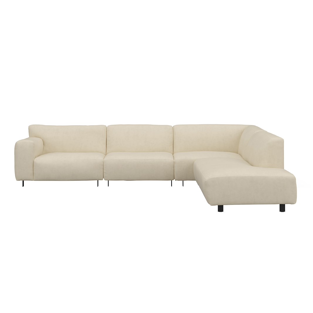 Vesta hjørnesofa 3-seter med åpen ende høyre, Big hjørnemodul, Tekstil Velvety Ivory, standardsøm, sort metallben 10 cm, Comfort CM