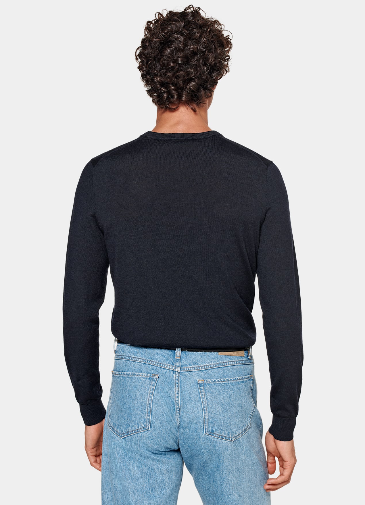 Pull col rond Merino bleu marine