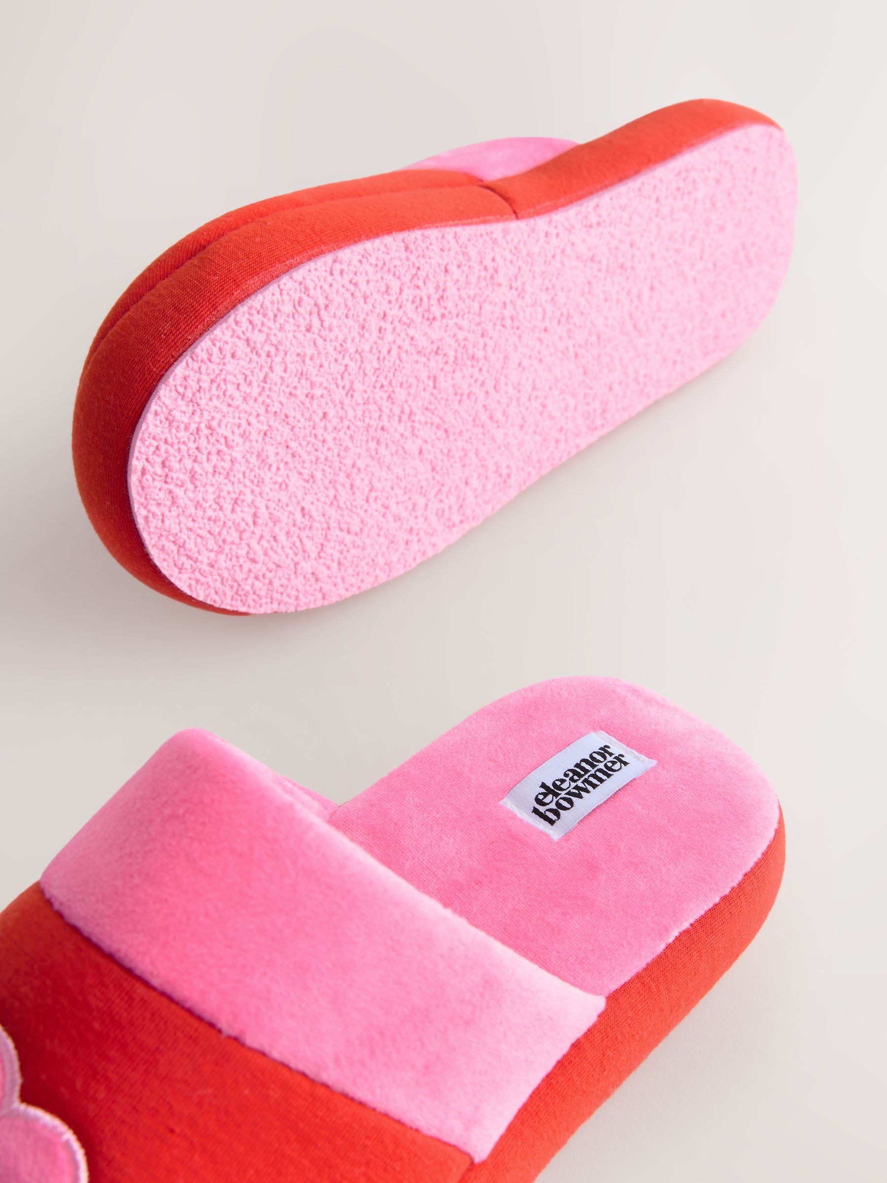 Eleanor Bowmer Red/Pink Eye Embroidered Mule Slippers