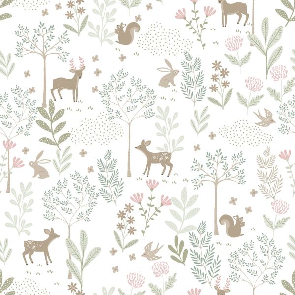 Estahome Bos Met Bosdieren Behang I - 0,53 x 10,05 m - Beige