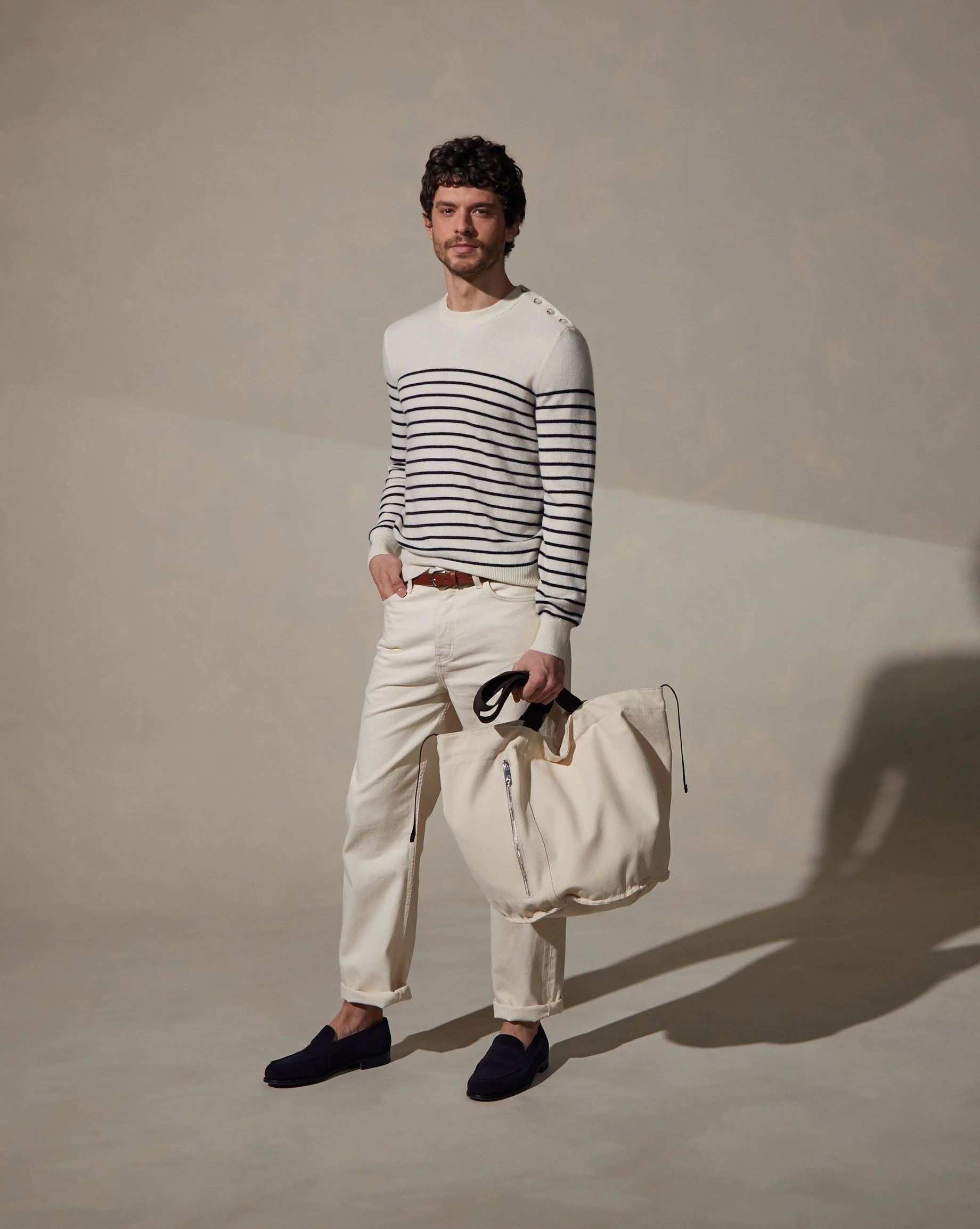 Pull homme marinière cachemire | Blanc