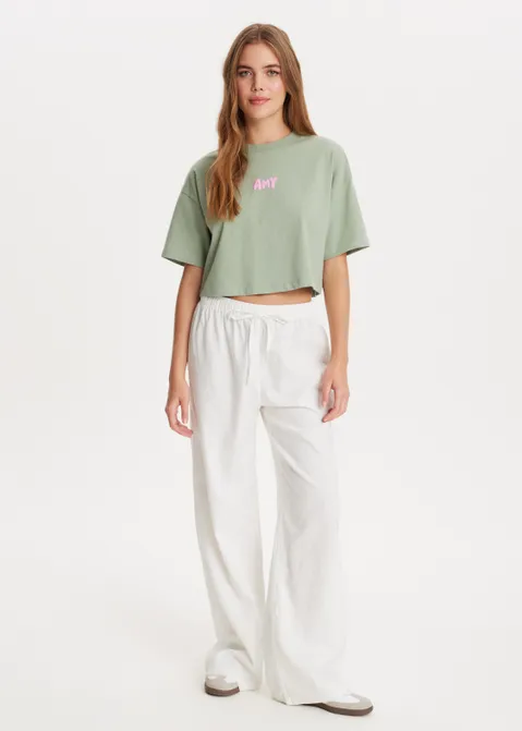 Cropped t-shirt met print groen (GRN.M)