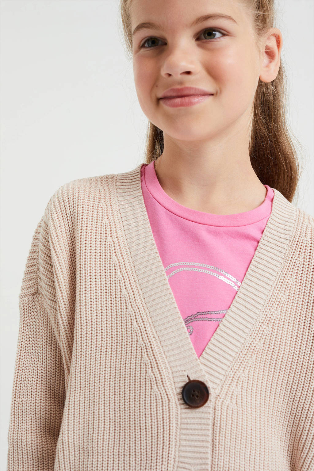 WE Fashion fijngebreid vest beige