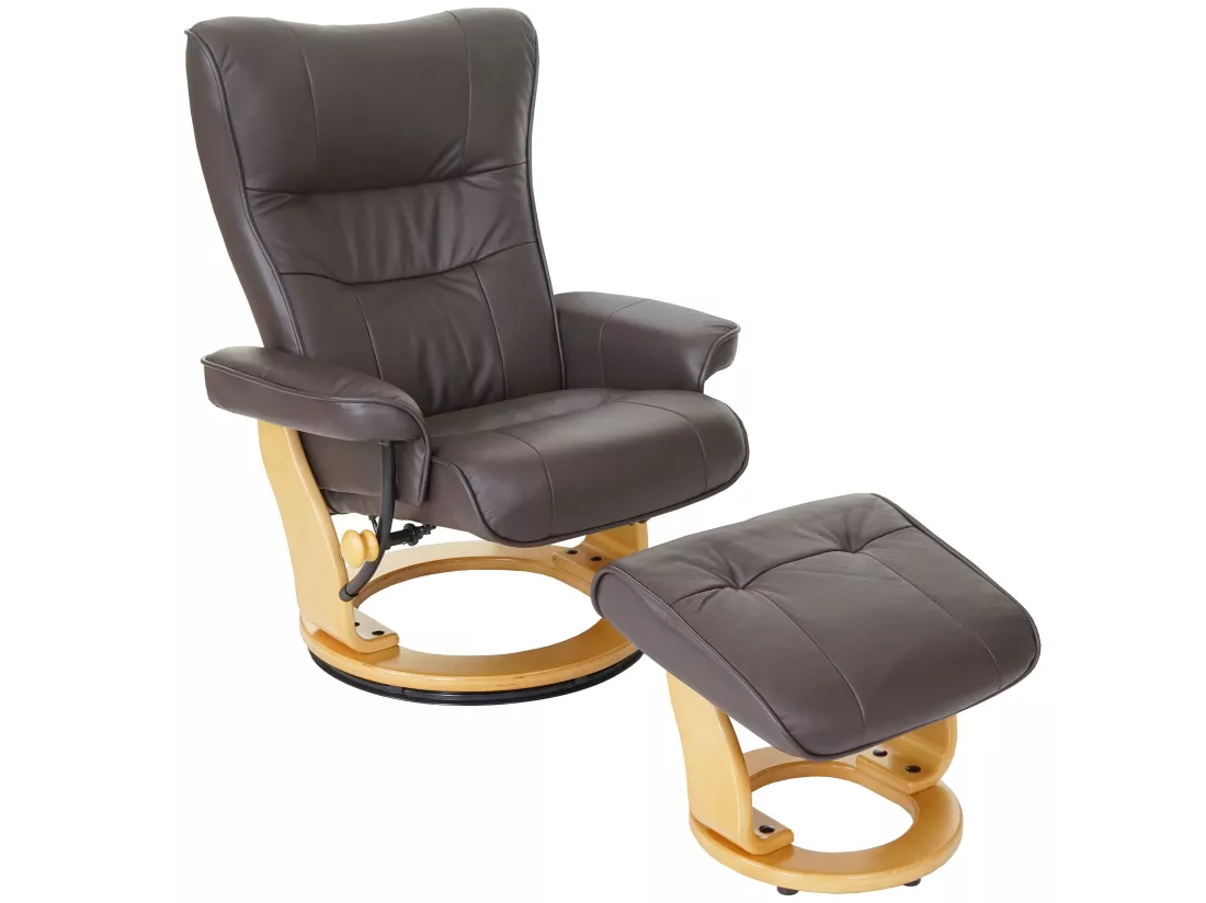 Fauteuil relax Edmonton avec pouf, marron, nature