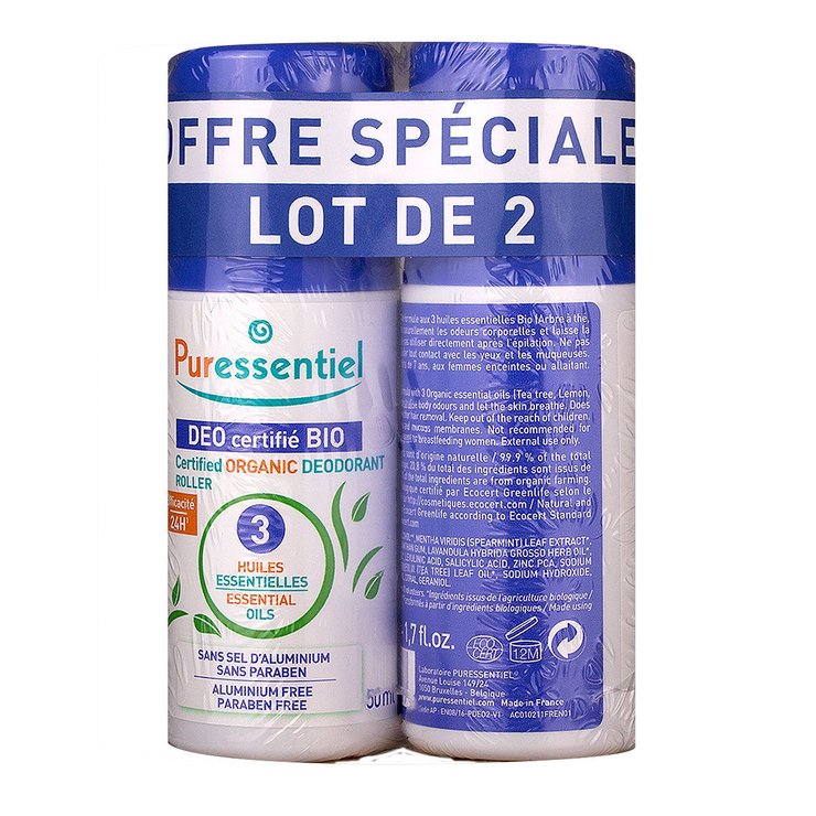 Déo roller 3 huiles essentielles bio 2x50ml