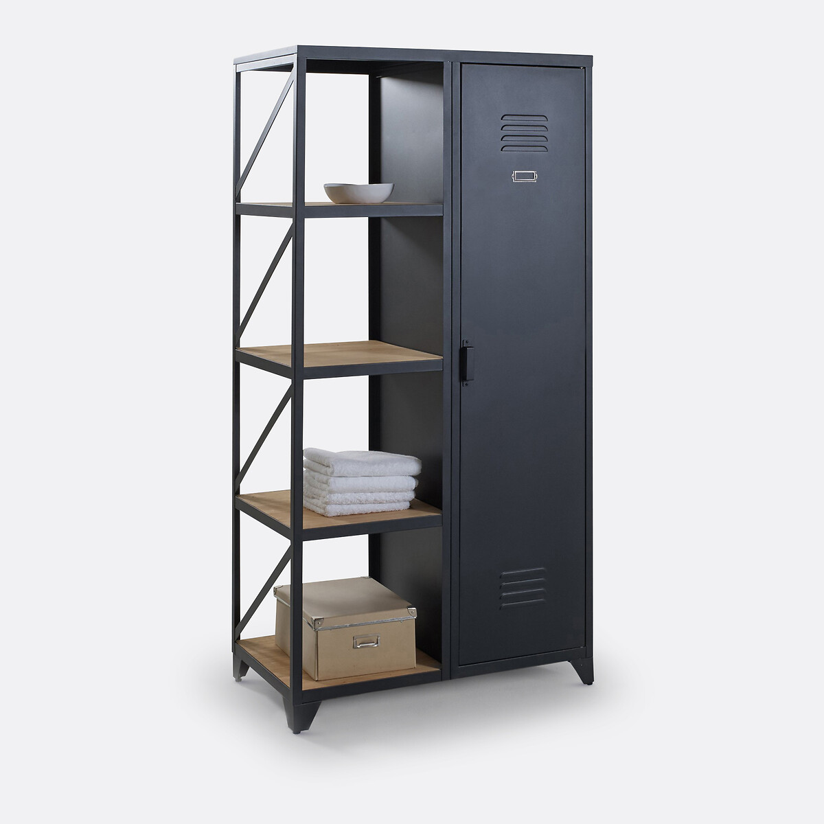 LA REDOUTE INTERIEURS<br>Estante com 1 porta, aço e pinho oleado, Hiba