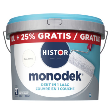 Histor Monodek muurverf RAL 9010 gebroken wit 10 liter   25% gratis