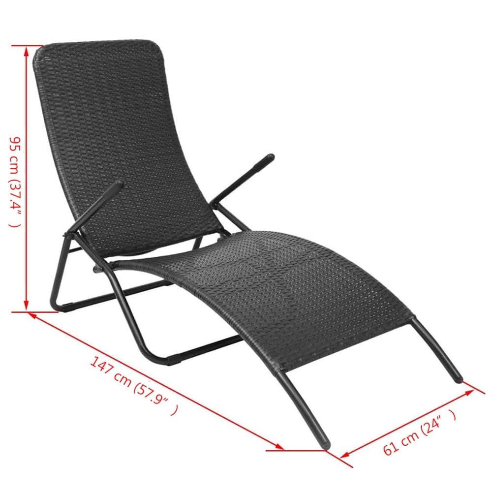 Transat chaise longue bain de soleil lit de jardin terrasse meuble d'extérieur pliante rotin synthétique noir