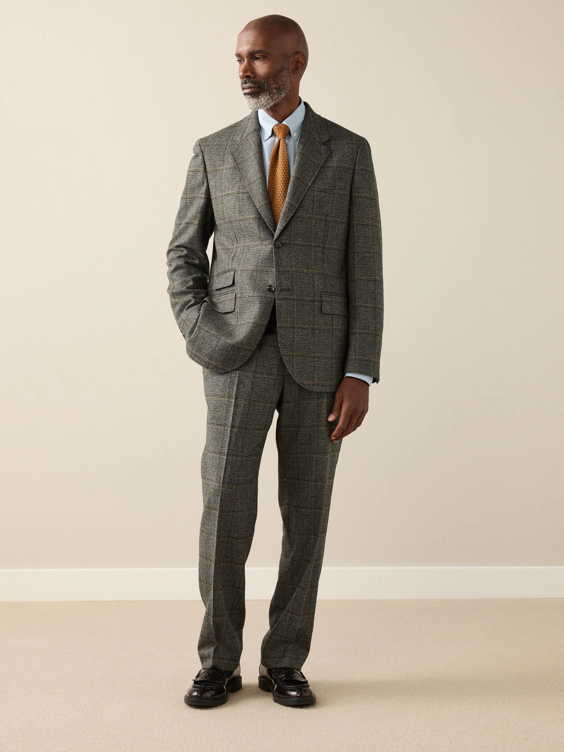 Groen - Regular Fit Signature Abraham Moon 100% Wool Tweed Check Suit Jacket