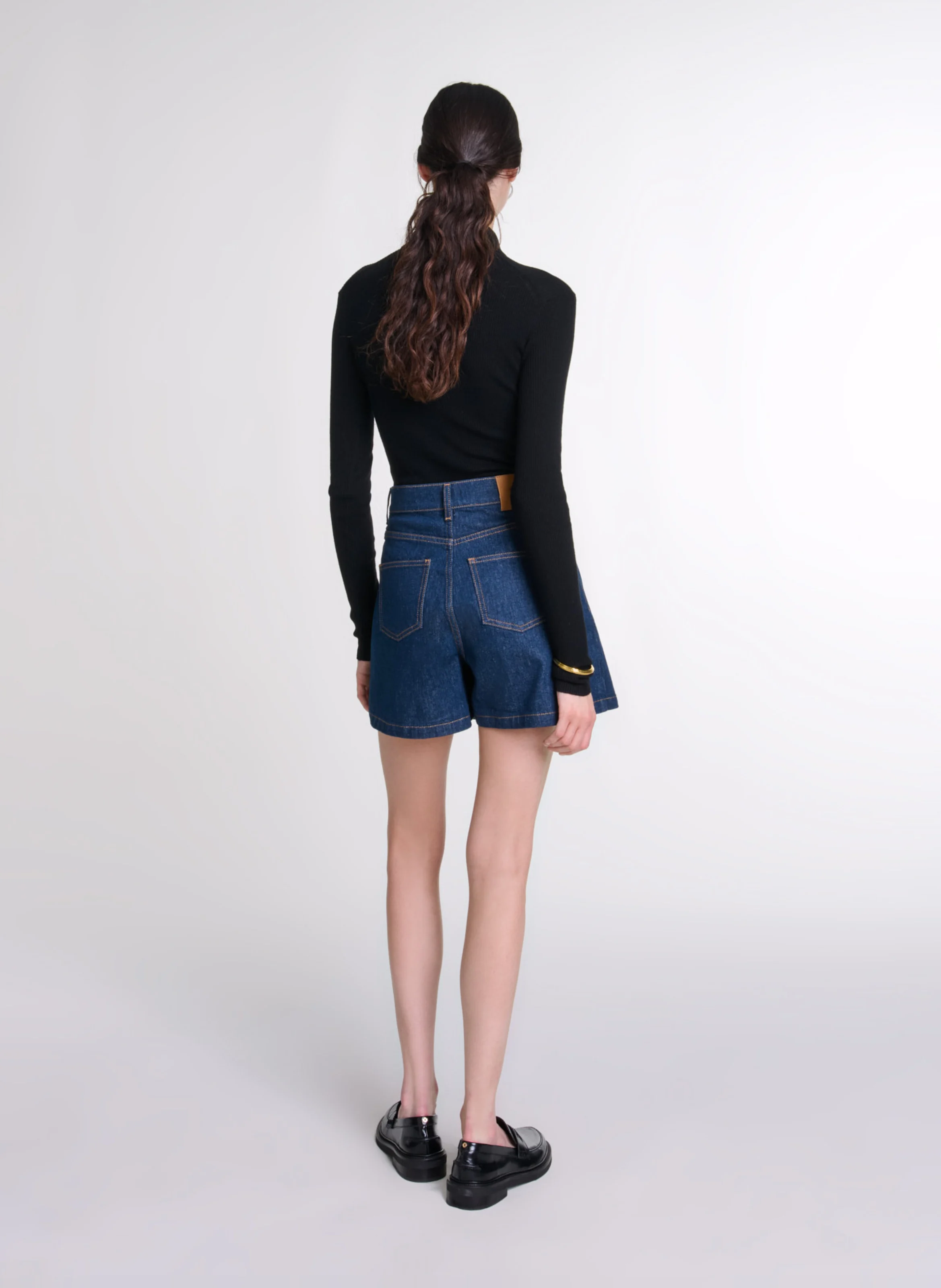 Body col polo en laine mélangée | Noir