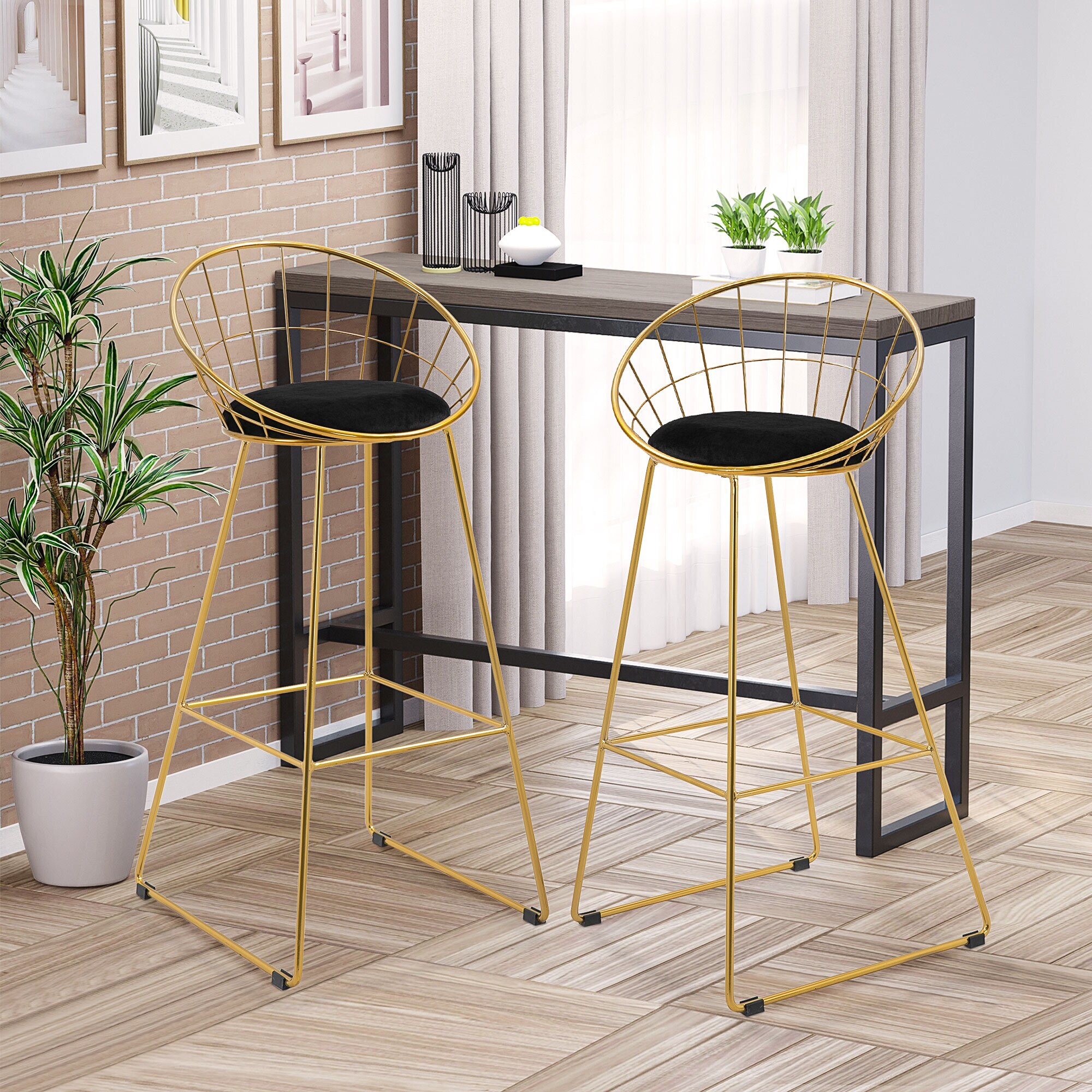 HOMCOM Barstühle im 2er Set schwarz 52,5 x 47 x 97 cm (BxTxH)