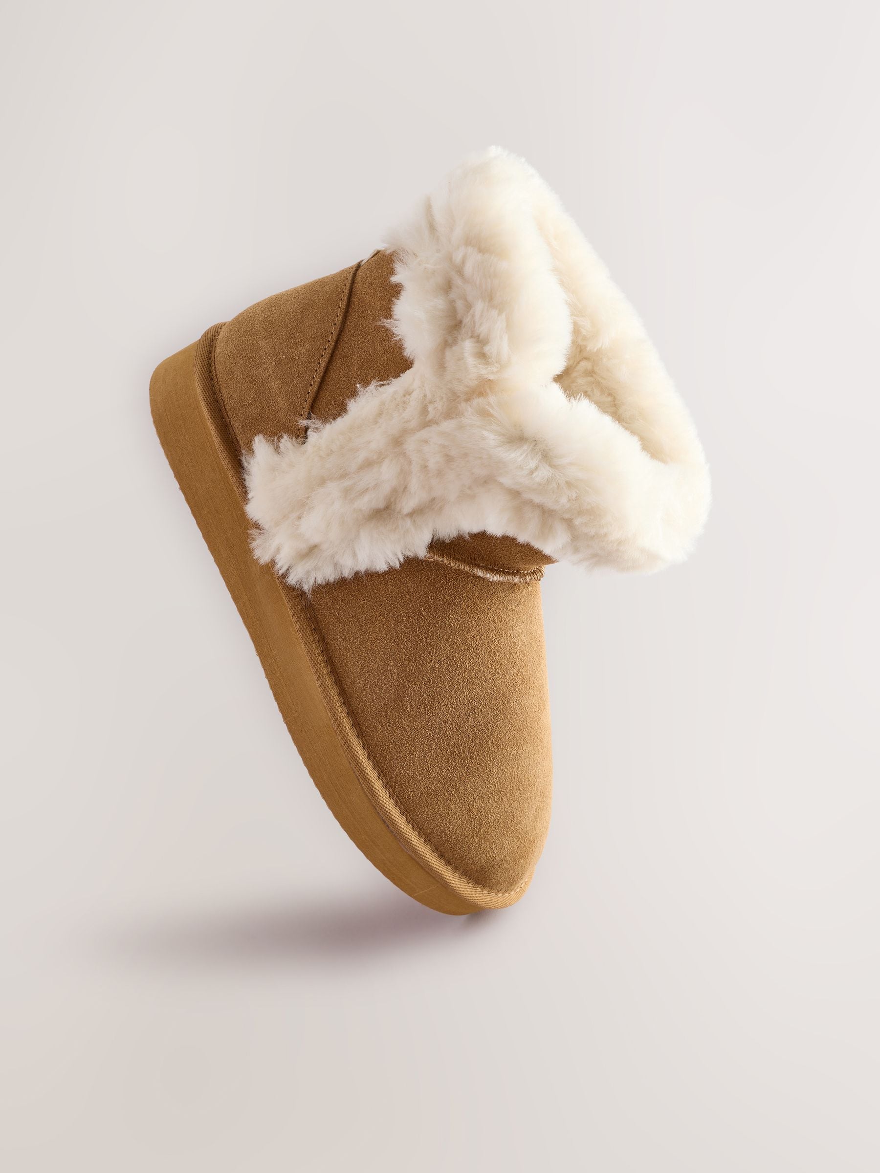 Lichtbruin - Suede Faux Fur Boot Slippers