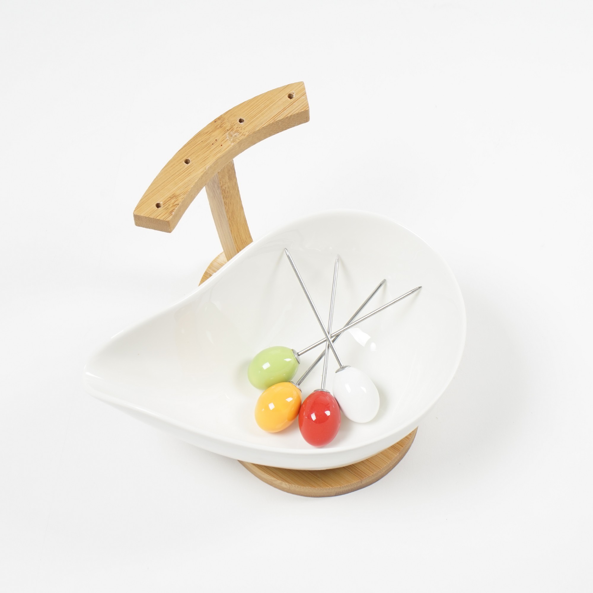 Schale 'Becco' mit Cocktailspießen, weiß, H 9 cm, B 10 cm, L 18 cm zu 14,00