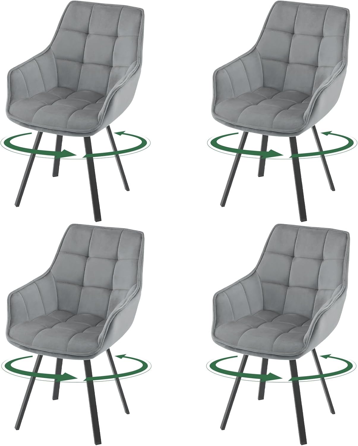 EUGAD Esszimmerstühle 4er Set drehbar, für Esszimmer Wohnzimmer, Bequeme Küchenstühle mit Armlehnen, Rückenlehne, Metallbeinen, modern, Dunkelgrau