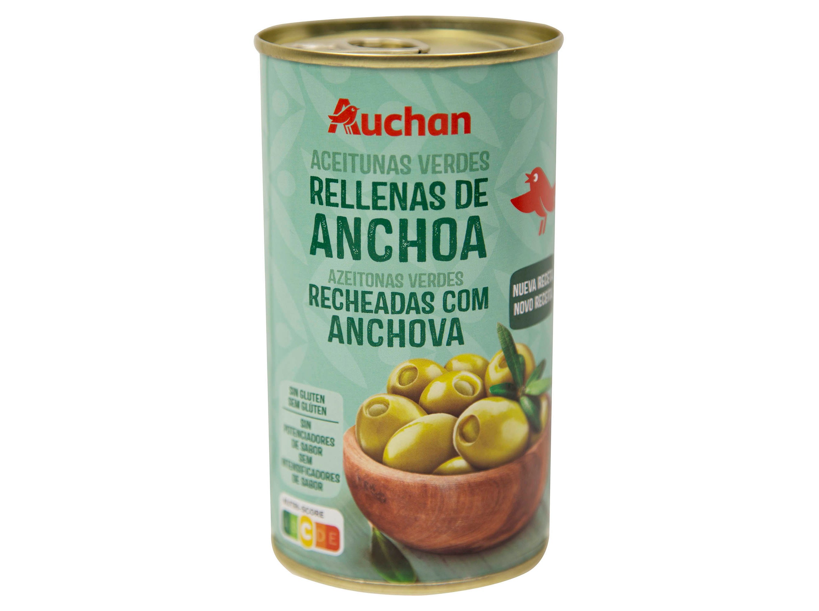 AZEITONA VERDE AUCHAN COM ANCHOVA 350(150)G