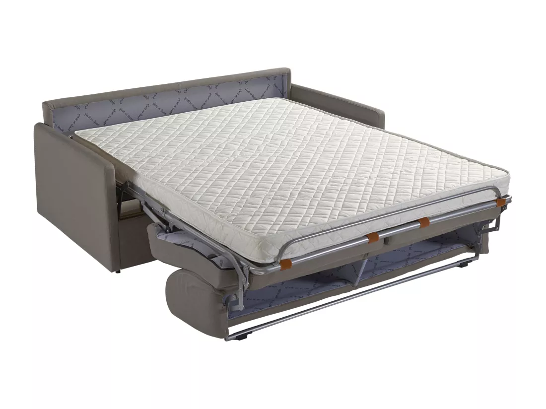 Canapé 2 places convertible express en tissu gris clair - Couchage 120 cm - Matelas 14 cm CALIFE