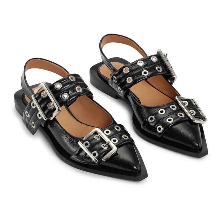 Ganni Ballerines Chunky Vernis Fibres Recyclées | Noir