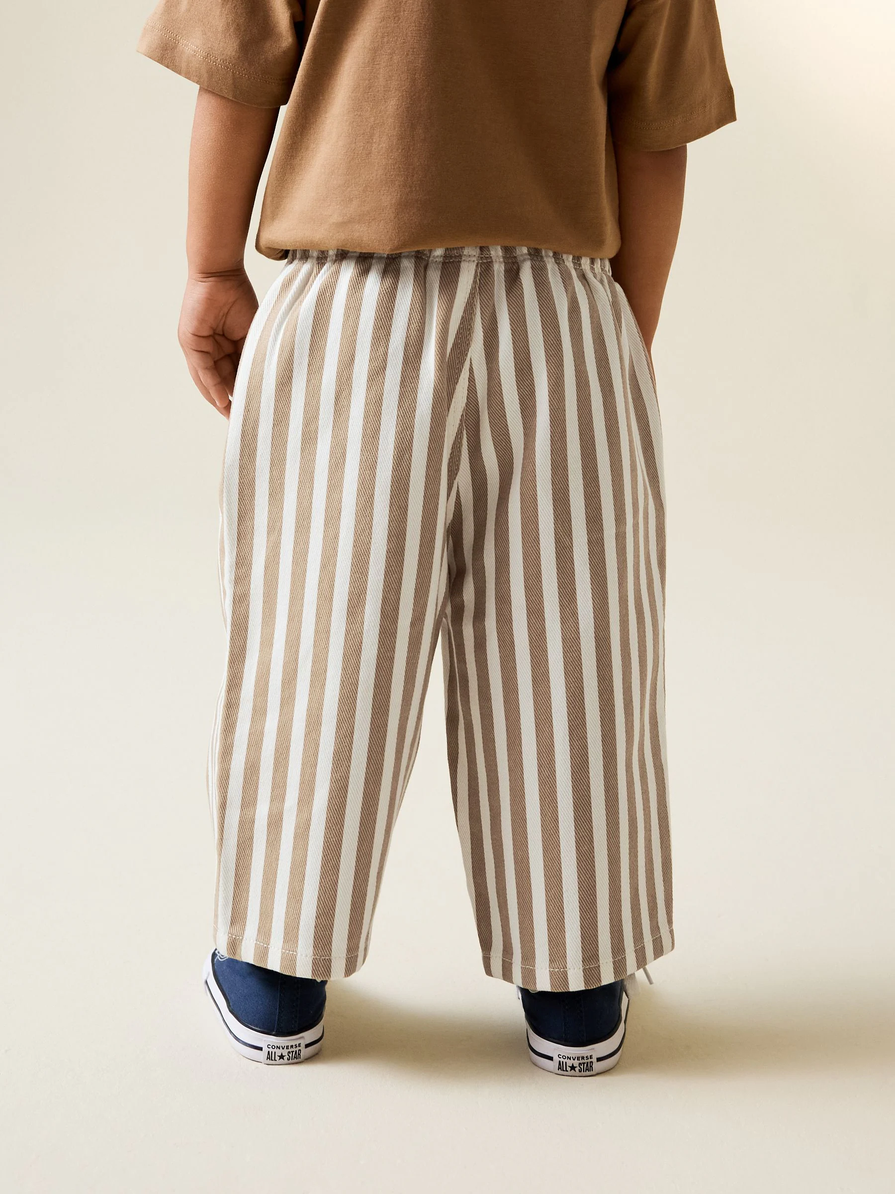 Tan/White Stripe - Wijde broek met elastische taille (3mnd-7jr)