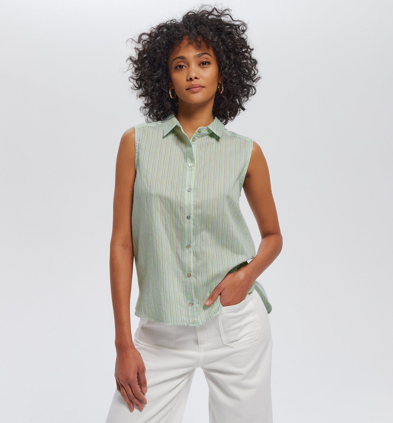 Chemise rayée sans manches - Rayé jaune