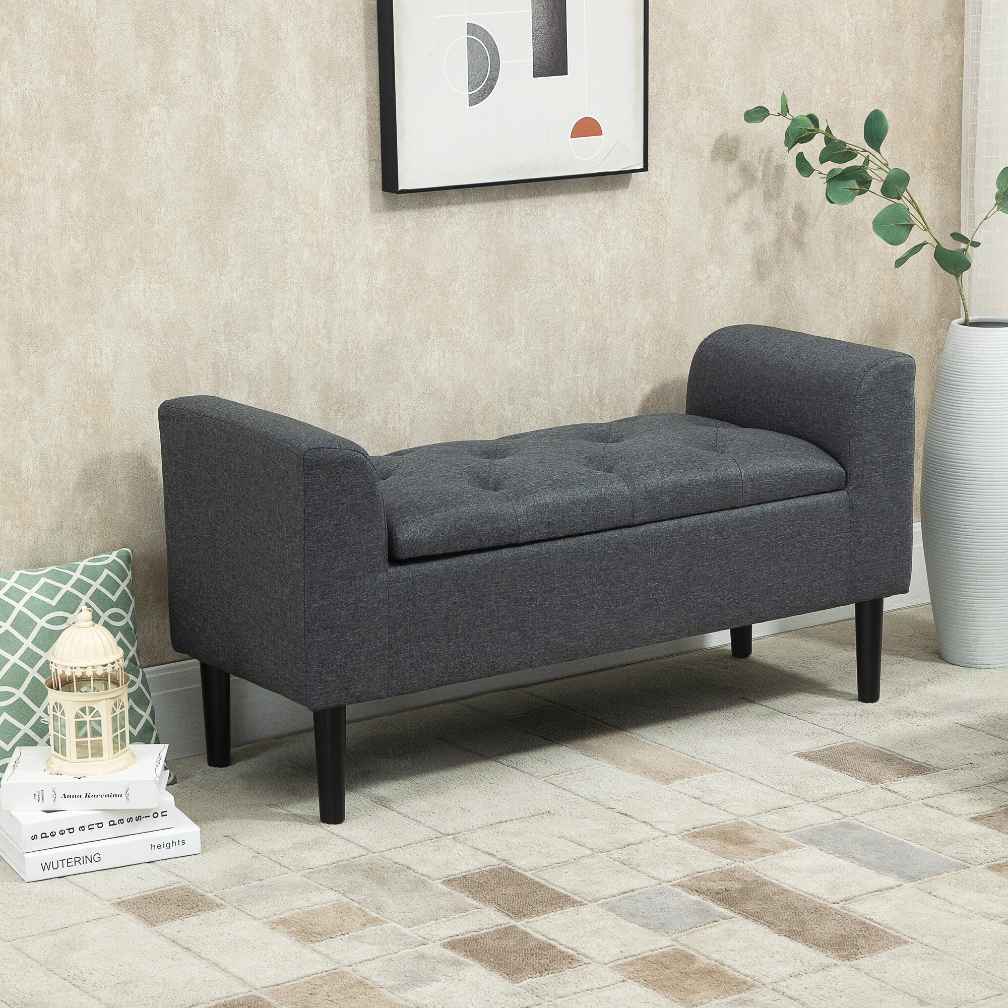 HOMCOM Sitzbank mit Stauraum dunkelgrau B116 x T44 x H58 cm