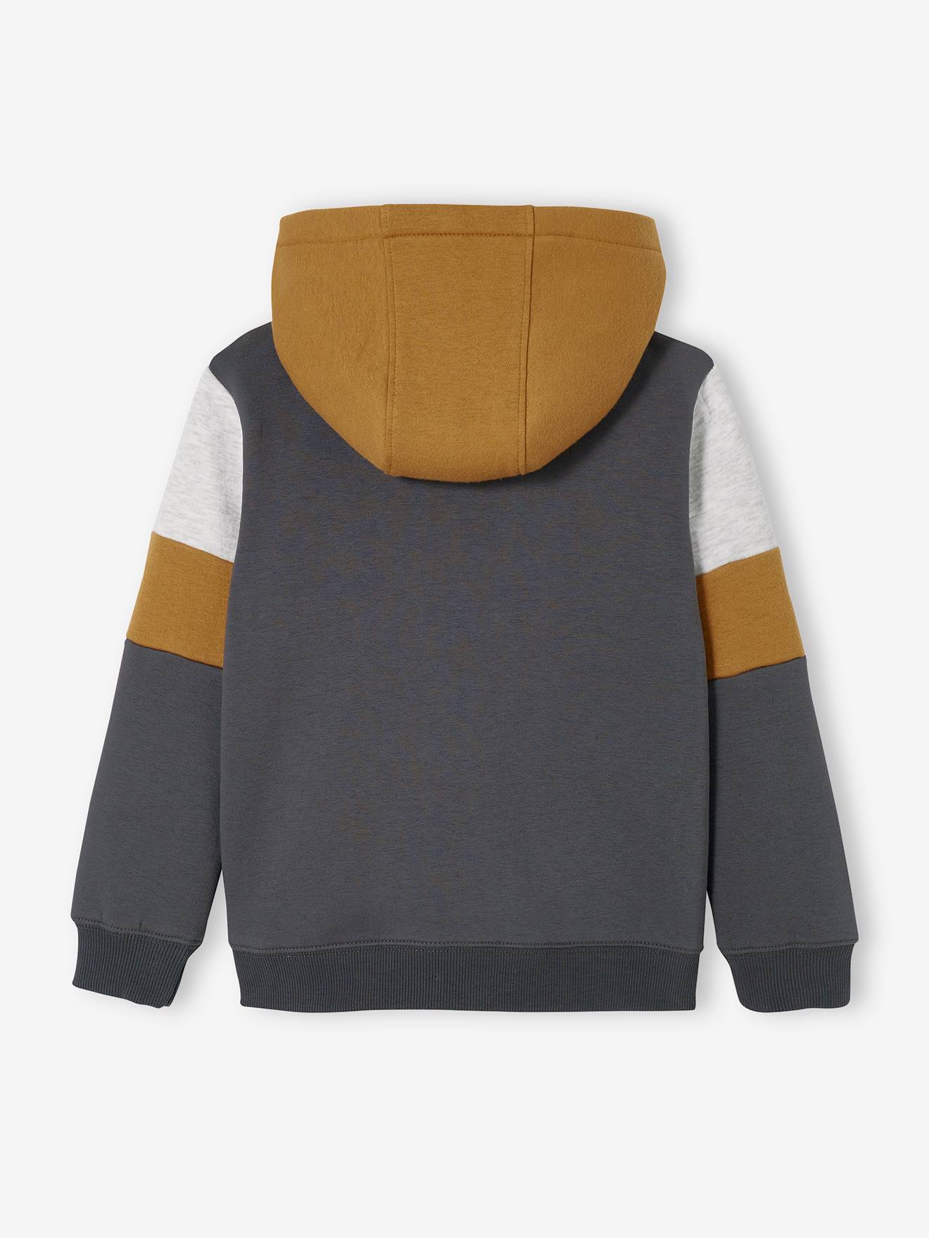 Moletom marrom esportivo com zíper e blocos de cores para meninos