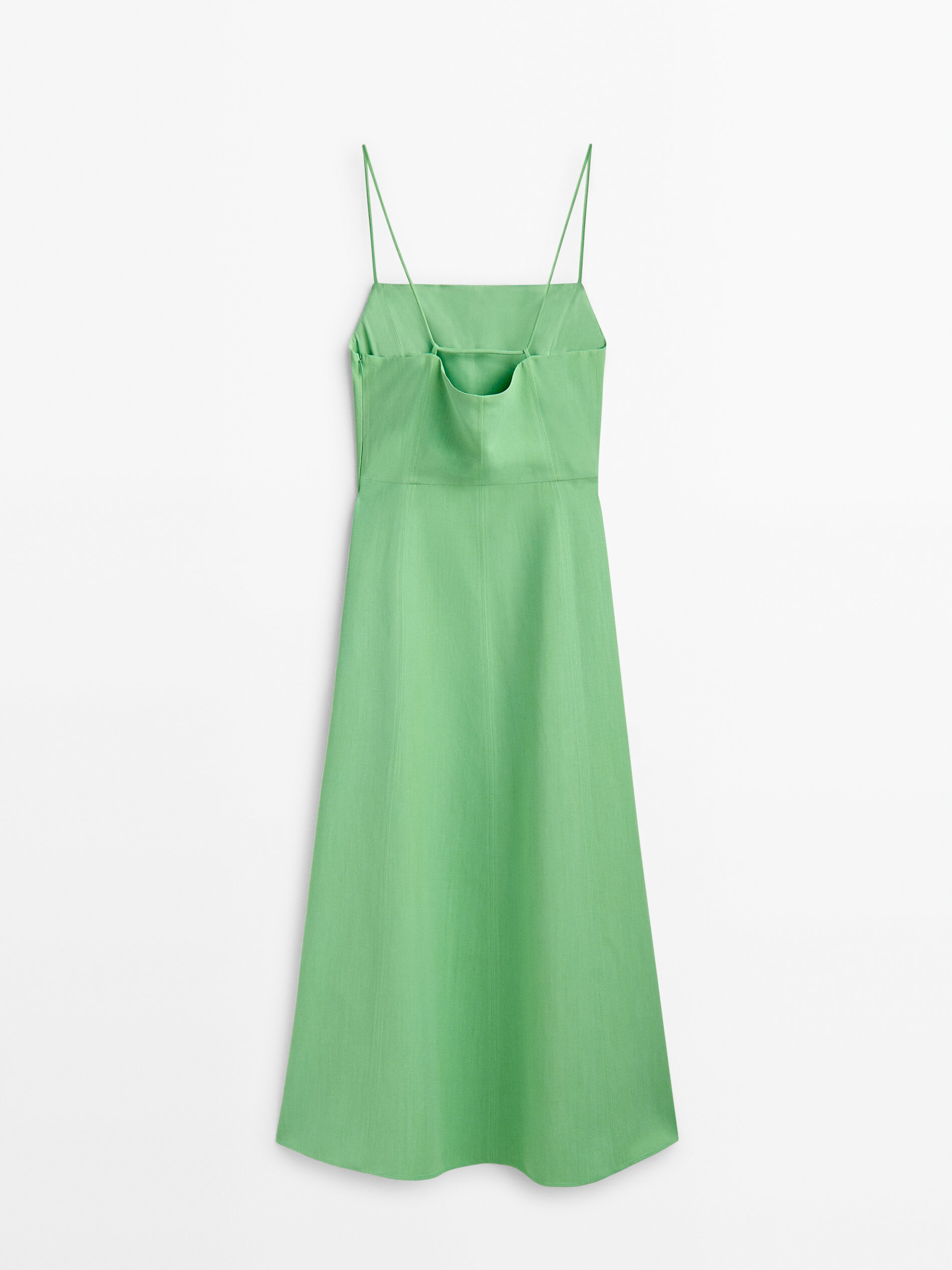 Vestido midi com detalhe de suspensórios nas costuras - VERDE
