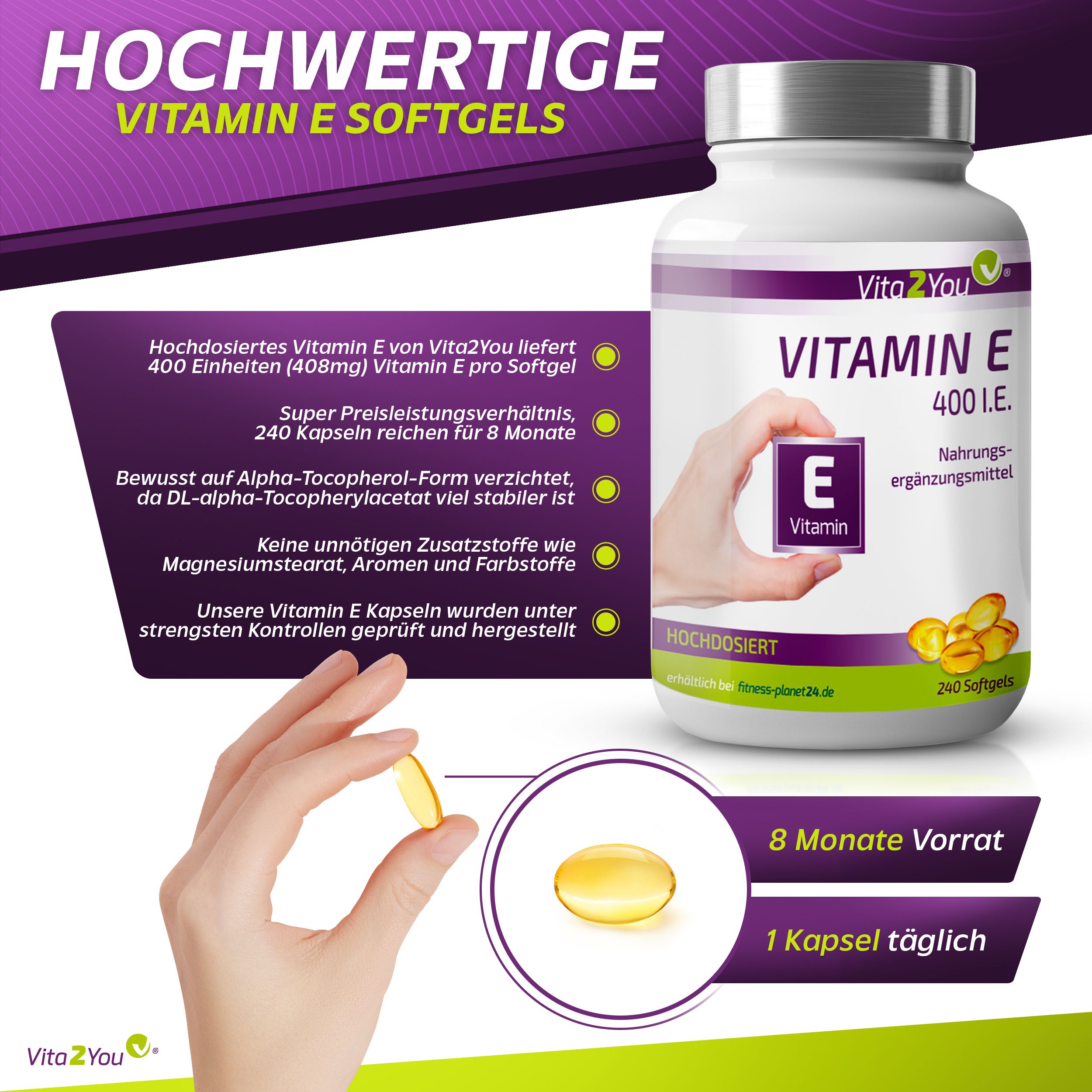 Vita2You Vitamin E 400 IE Kapseln