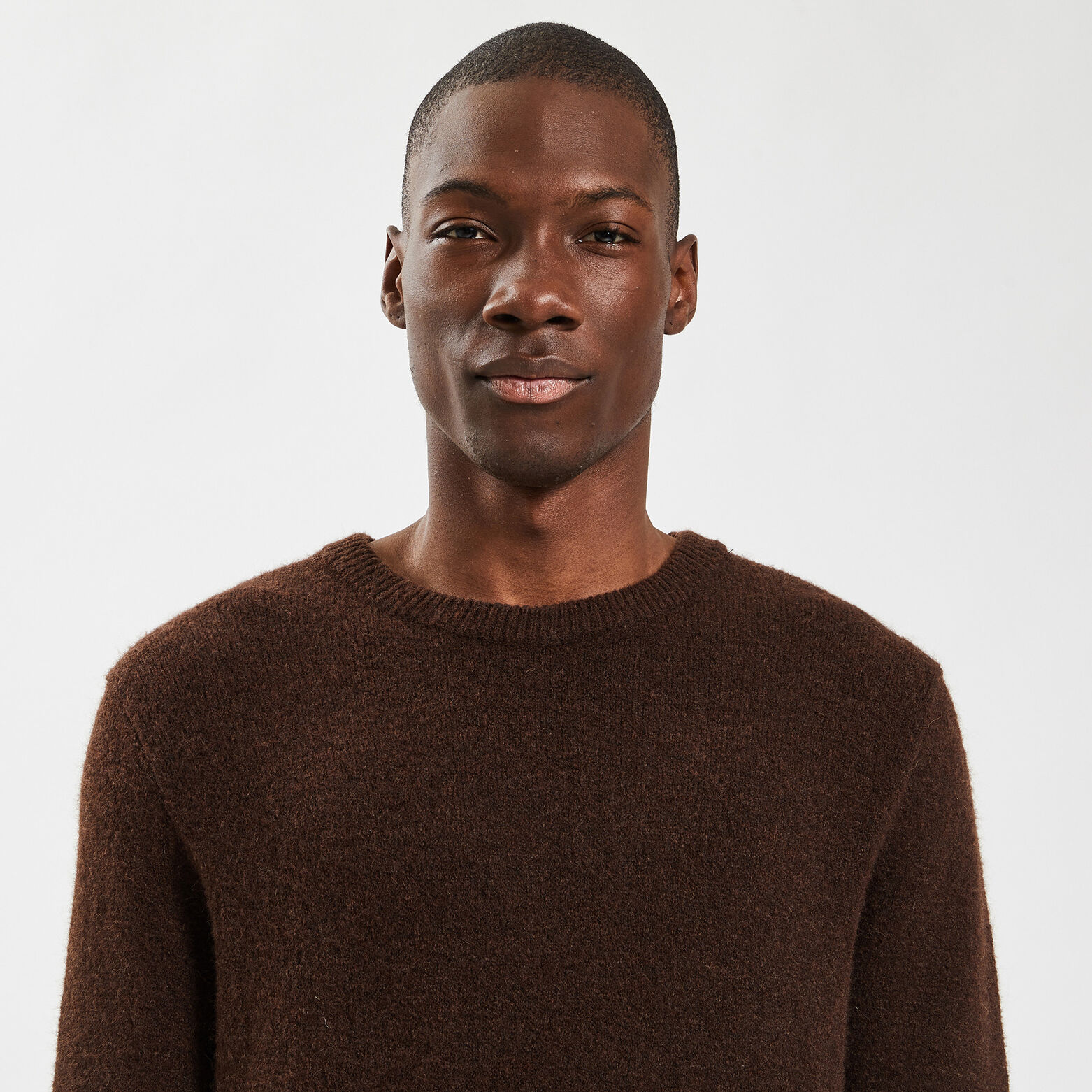 Pull col rond épais Marron