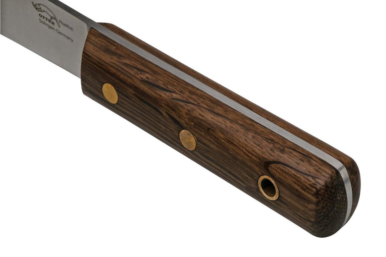 Otter Sailor and Boat Knife 901R, Stainless, Smoked Oak, Leather Sheath, vaststaand mes