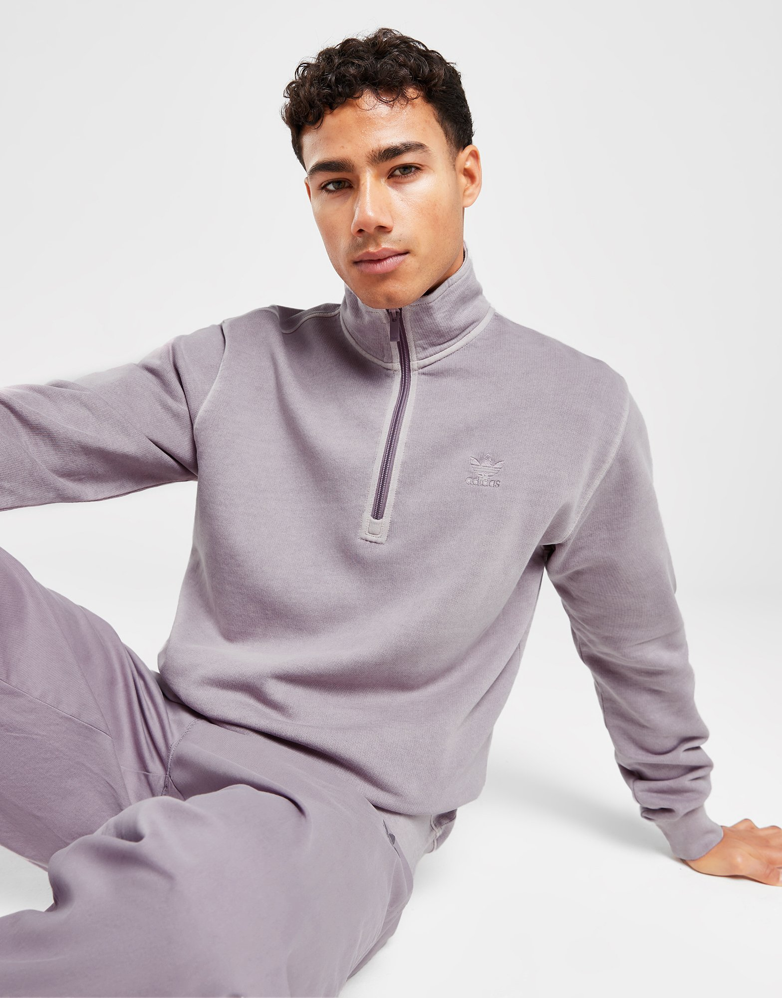 adidas Sweat-shirt ras-du-cou demi-zip teint Trèfle Essentials+