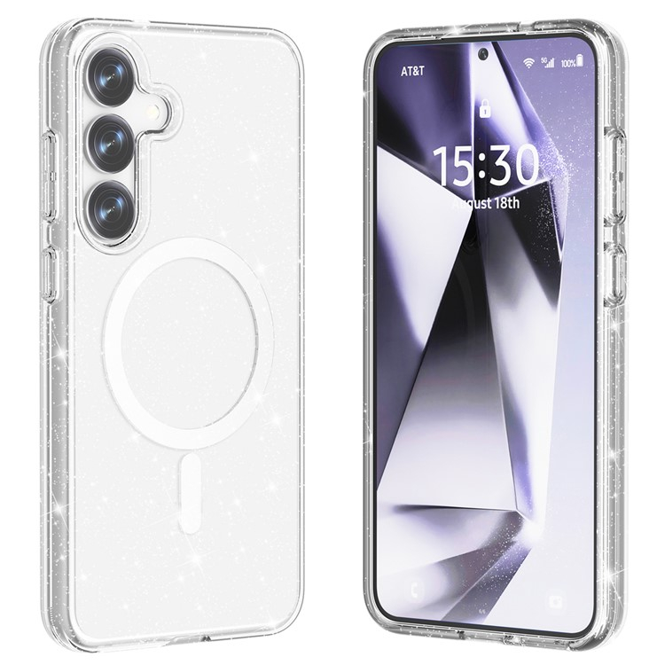 Samsung Galaxy S25  Plus Hybrid Hardcase Hülle mit TPU Bumper Glitzer Design MagSafe-Modul - Transparent