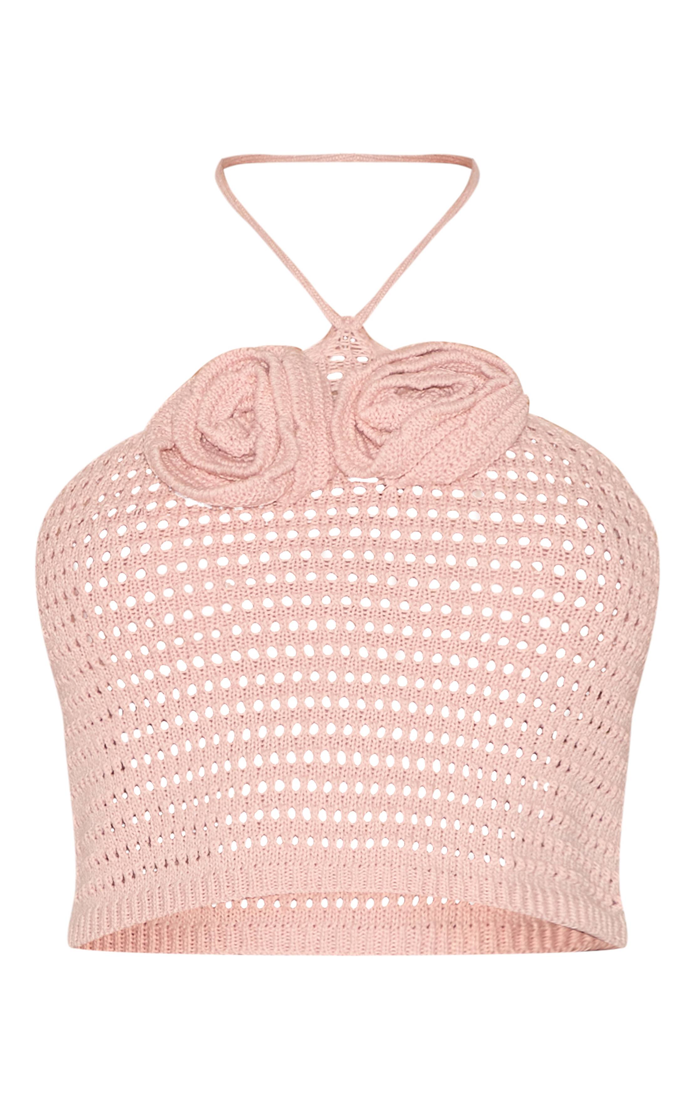 Rose Poudré Haut À Col Noué Avec Applique Florale