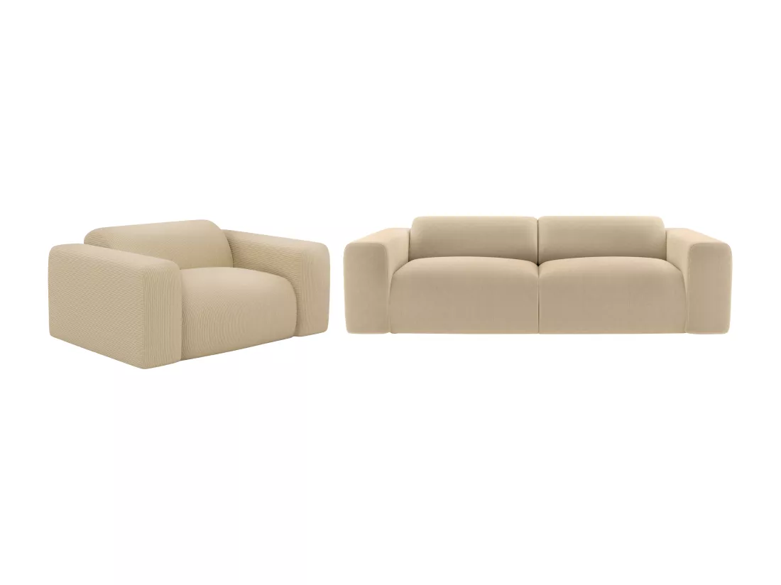 Canapé 3 places et fauteuil en tissu texturé beige POGNI de Maison Céphy