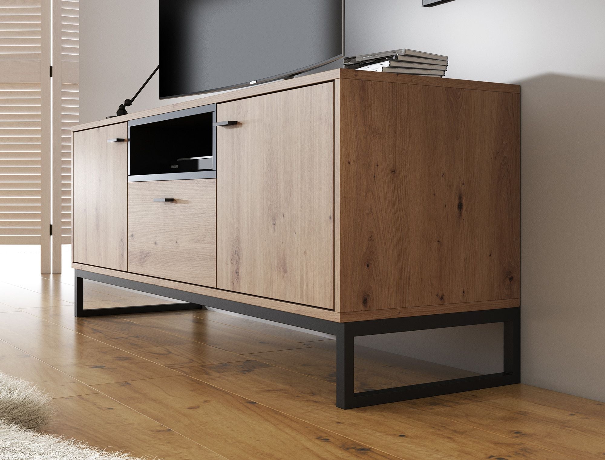 Meubella - TV-Meubel Ozzy - Eiken - Zwart - 135 cm