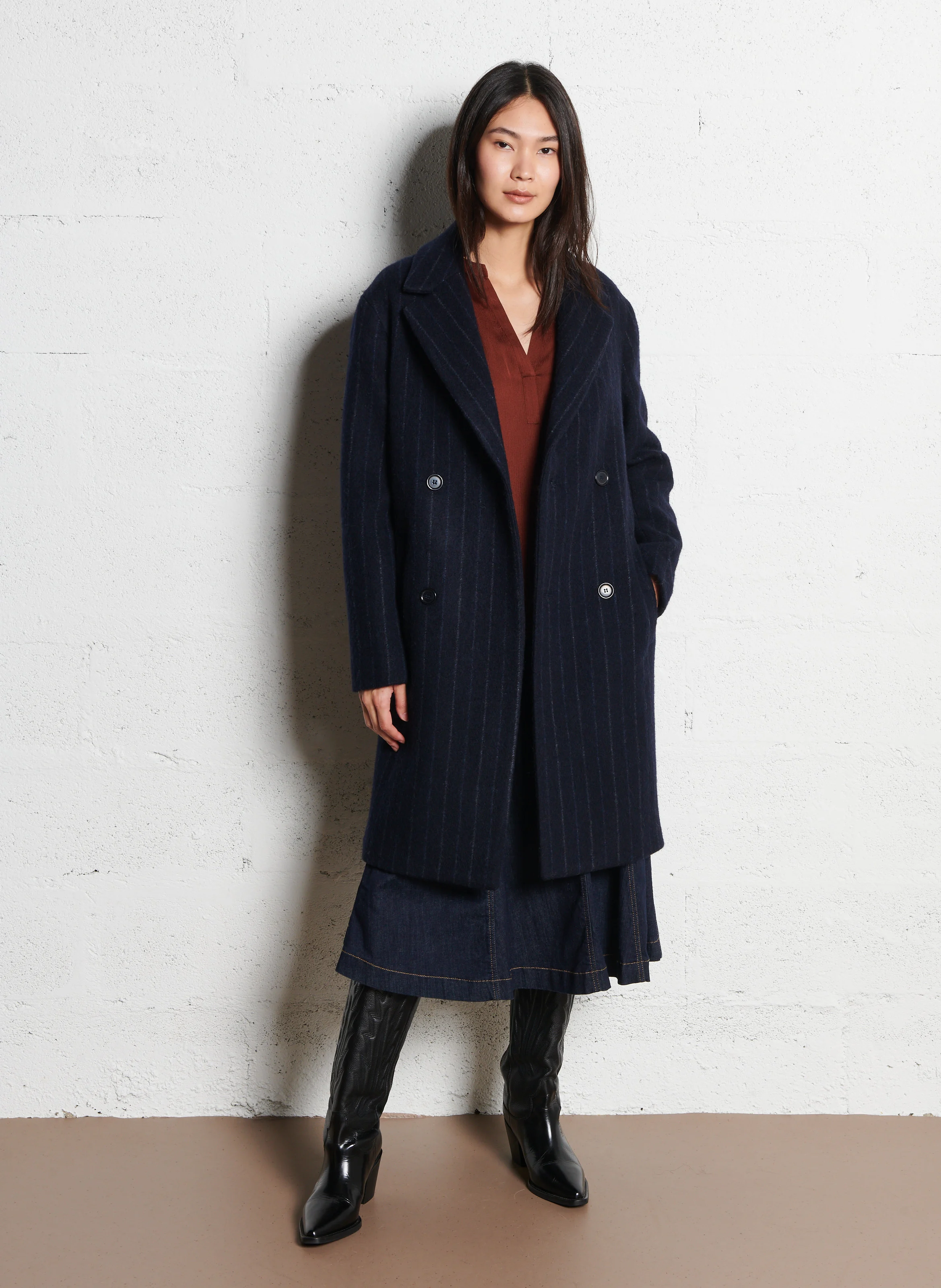 MARLEY - Manteau droit en laine mélangée | Bleu