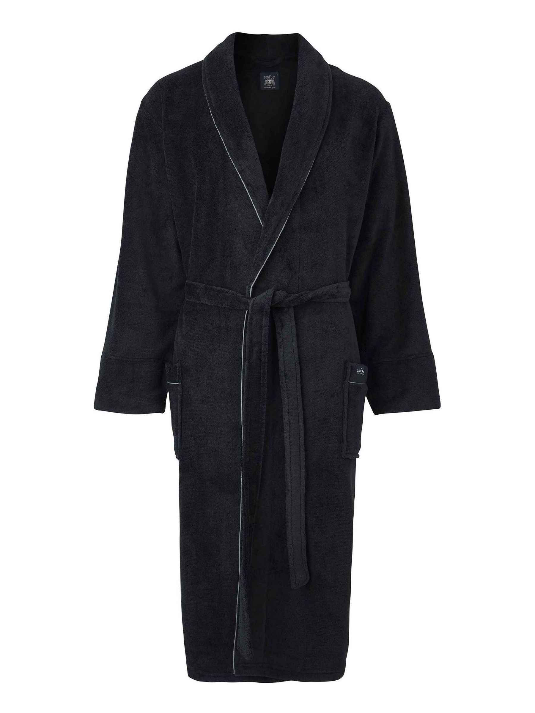 Savile Row Company - Zwarte fleece badjas met grijze bies