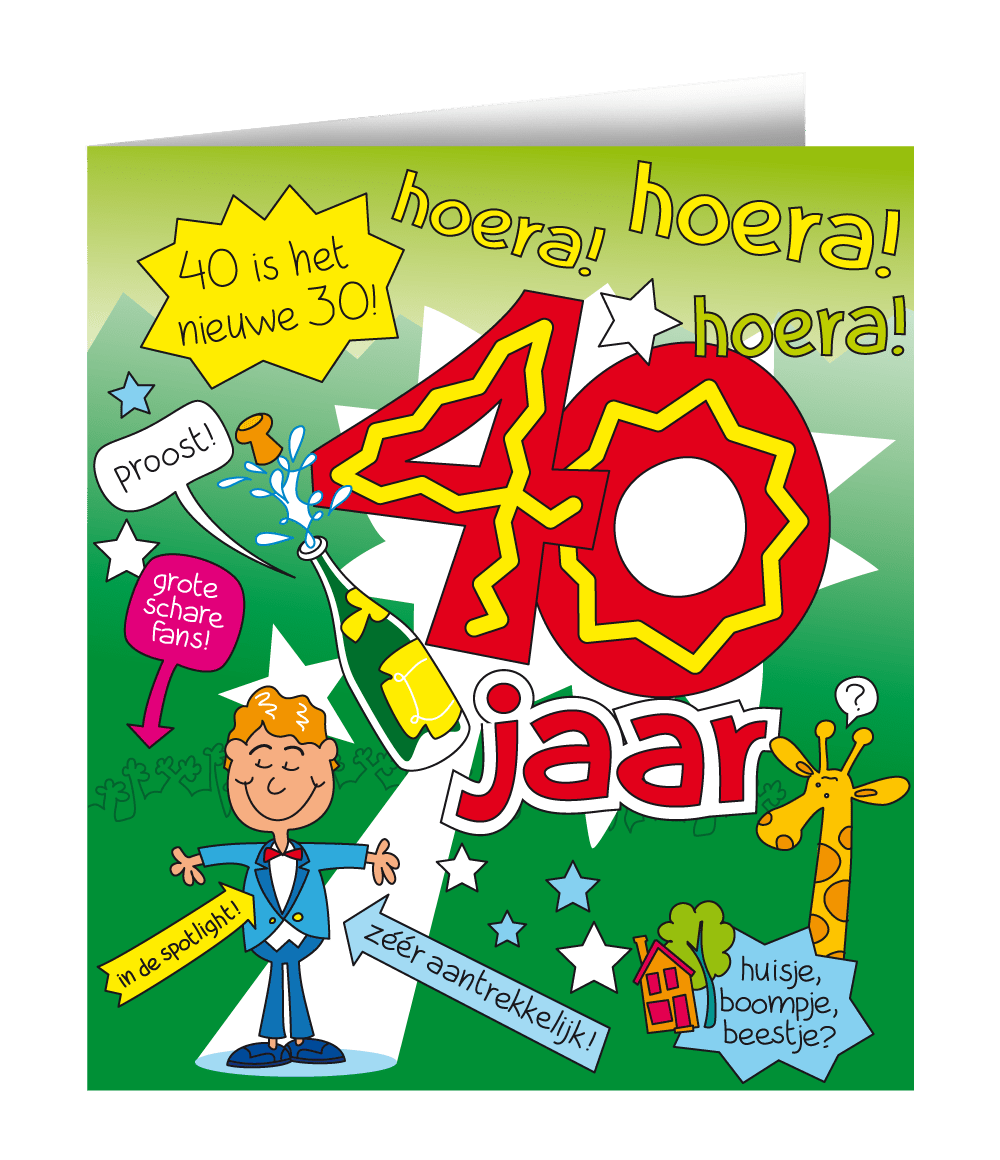 Verjaardagskaart 40 Jaar Man Cartoon 16,5cm