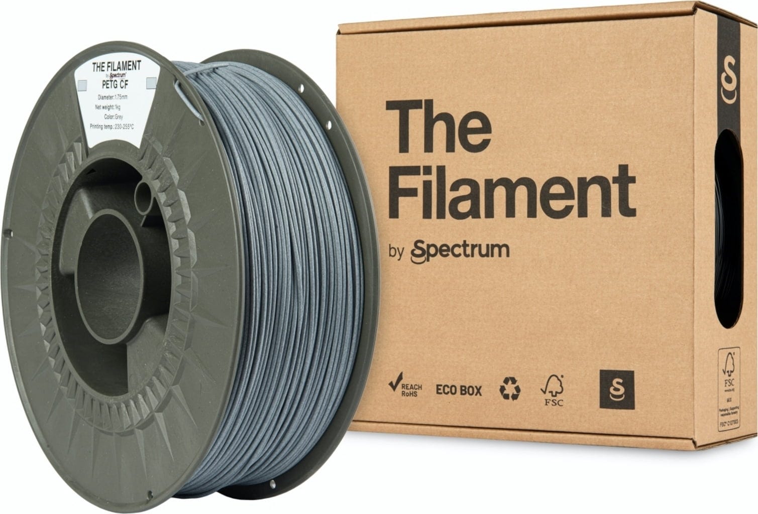 The Filament  PETG CF Grey, 1,75 mm / 1000 g    Mit 3 % Kohlefasern verstärktes PETG in Grey