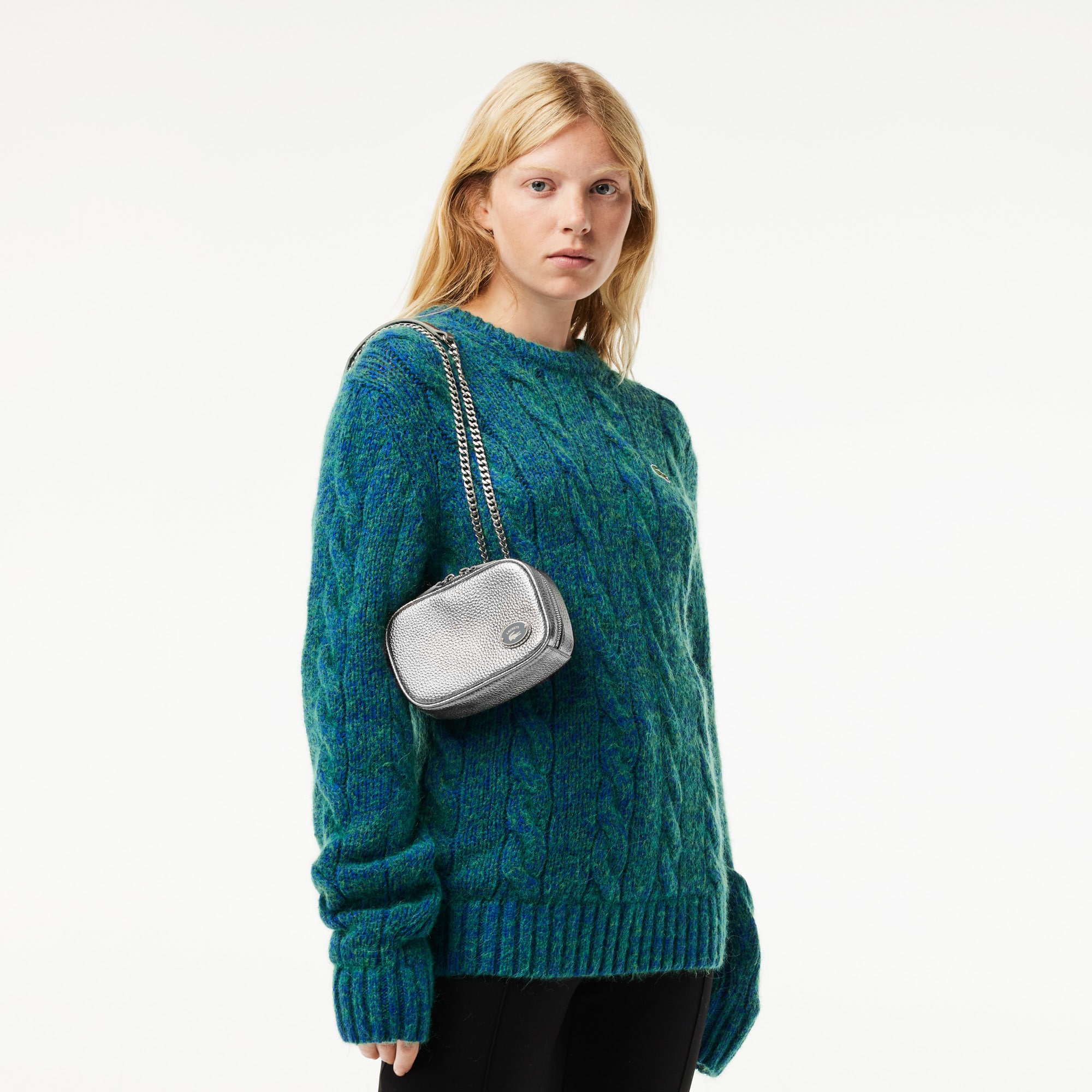 Sac carré bandoulière femme Lacoste en cuir grainé Sacs à bandoulière - Gris - Lacoste - Femme