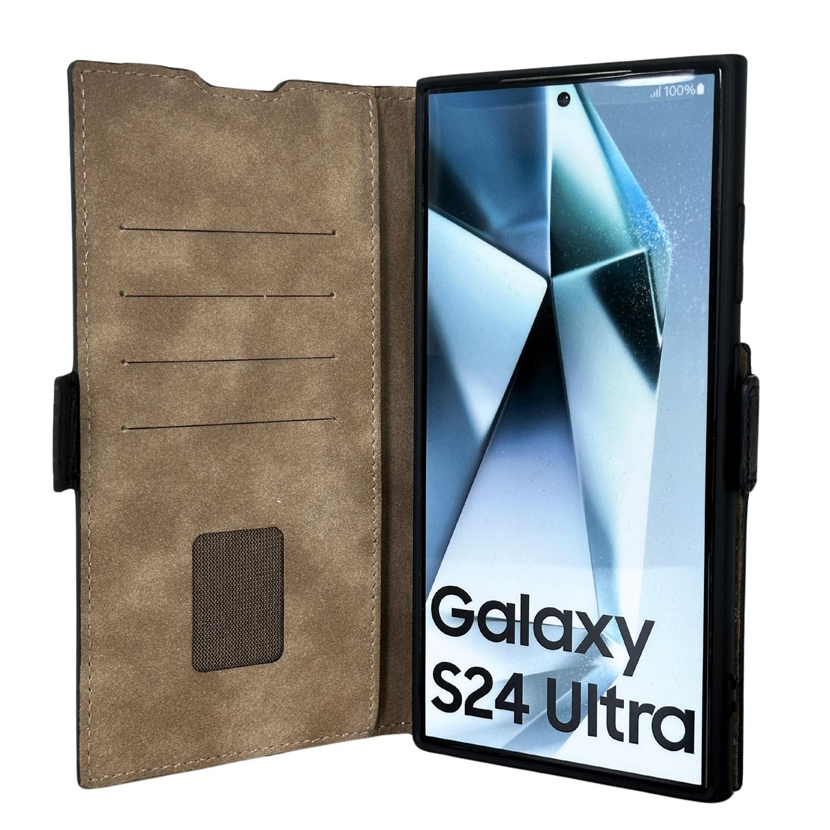 Samsung Galaxy S24 Ultra Echtleder Tasche Flip Cover Hand Made (FABIOS24 UltraU-01) - Schwarz