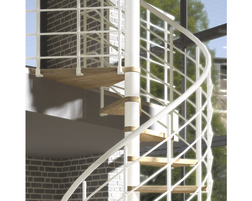 Pertura wenteltrap Koralia eiken gelamineerd hout Ø 120 cm wit 11 treden 12 stootborden