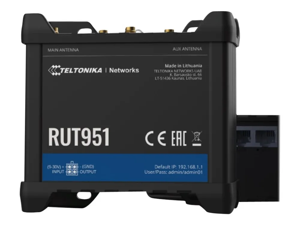 Teltonika RUT951 - Trådløs router - WWAN 3-port switch 2,4 GHz - 3G, 4G - DIN monterbar på skinne, overflademonterbar