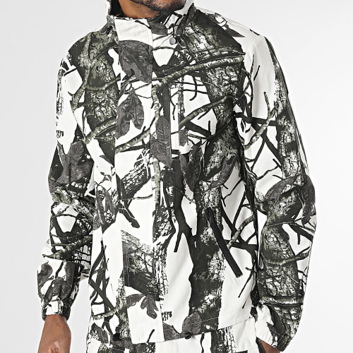 Ensemble Veste Zippée Et Pantalon Cargo Vert Kaki Blanc Camouflage