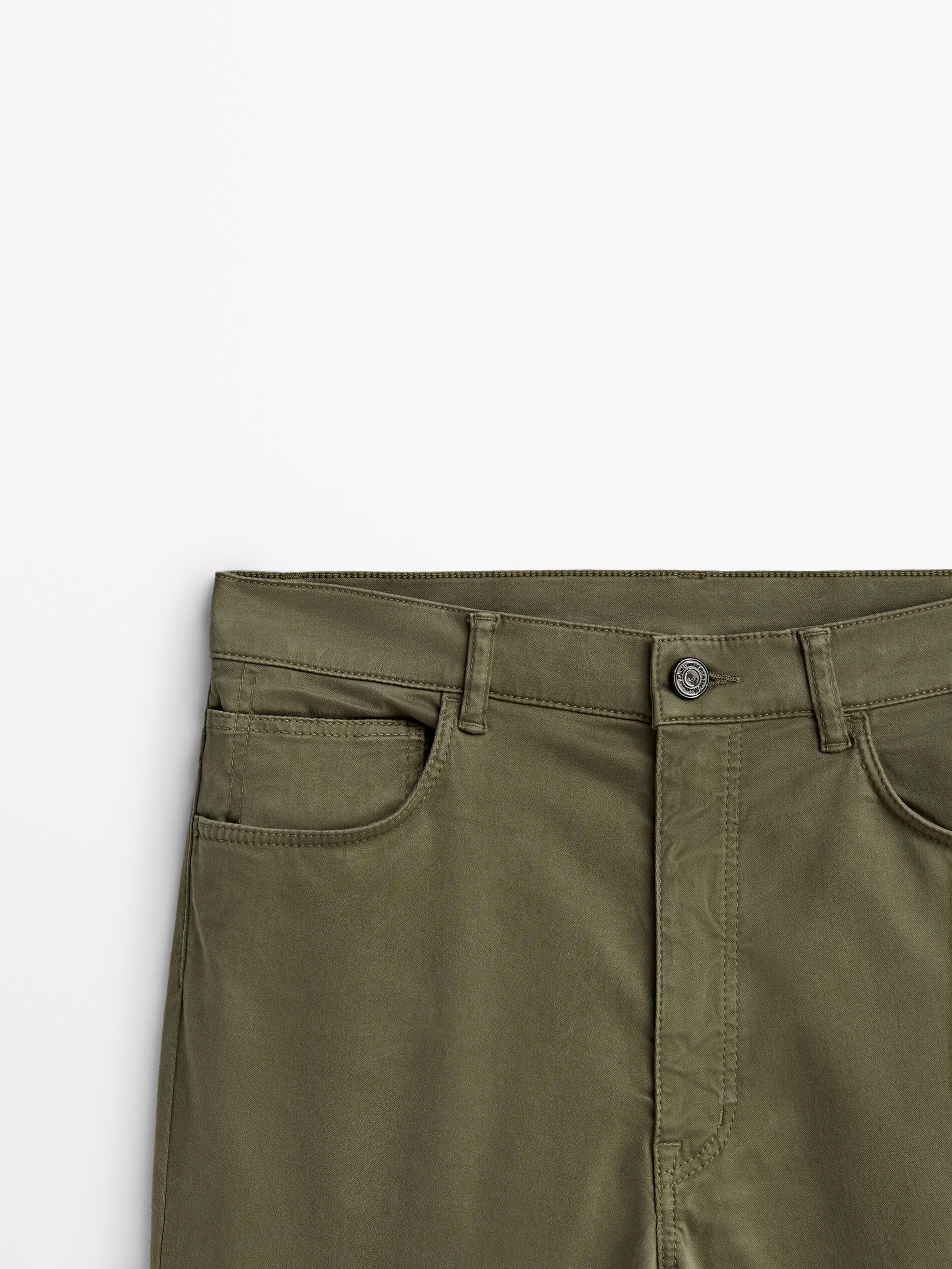 Calça cropped slim de comprimento médio - Cáqui