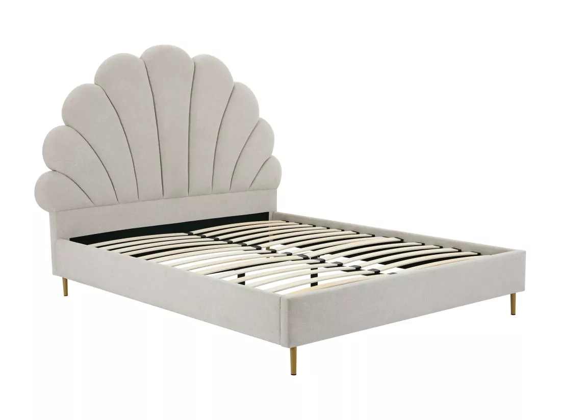 Lit coquillage 140 x 190 cm - Tissu - Beige - LIVAYA