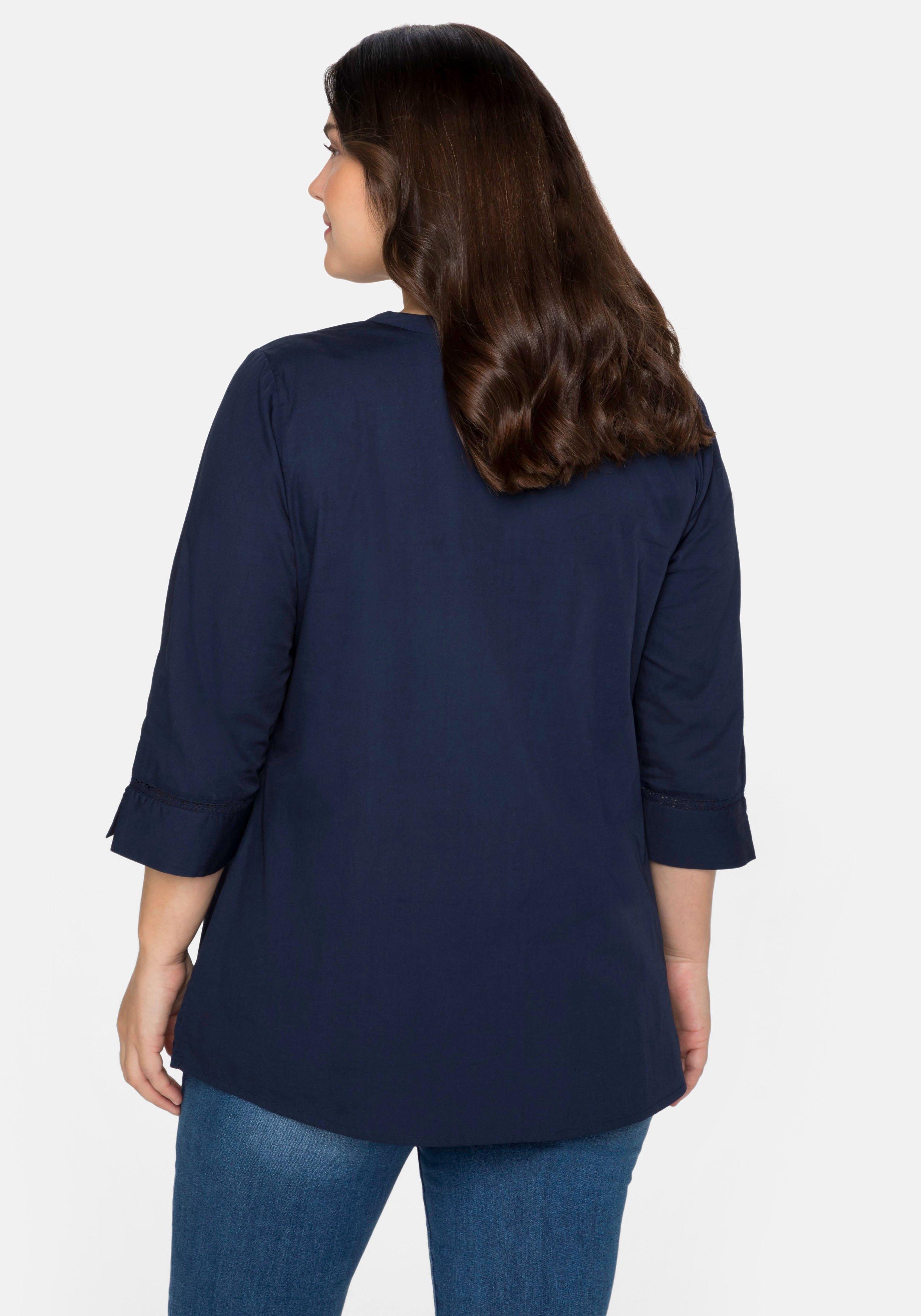 Bluse mit 3/4-Arm, V-Ausschnitt und Spitze