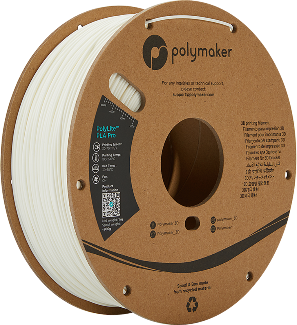 Polymaker  PolyLite PLA PRO White, 1,75 mm (1.000 g)    PLA Filament mit exzellenten Eigenschaften für FDM Drucker