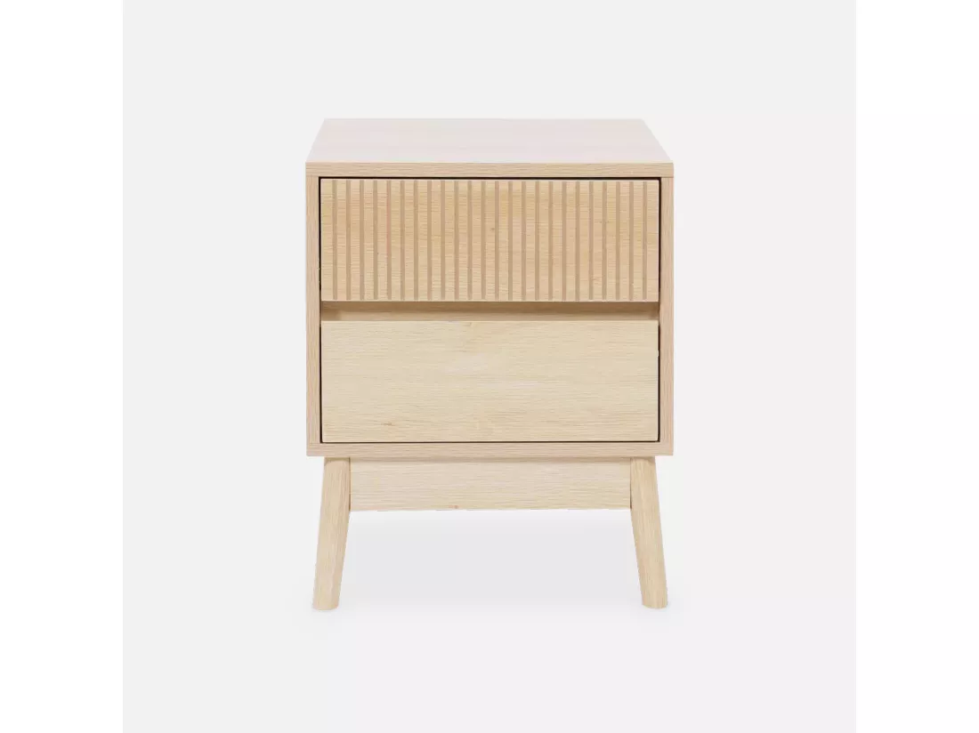 Lot de 2 tables de chevet deux tiroirs. décor bois et piétement en pin - Linear