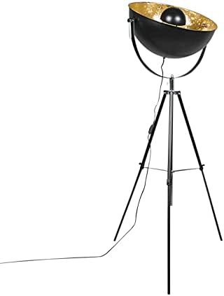 Qazqa - Modern Industriestehlampe Stativ schwarz - Magna 50 Eglip I Wohnzimmer I Schlafzimmer - Stahl Rund I Länglich - LED geeignet E27
